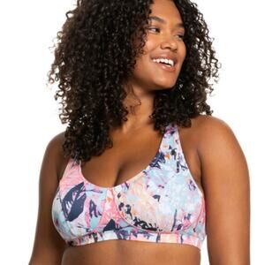 New ROXY Fitness D-Cup Bikini Bra Top in Mood Indigo Trouble Double Print